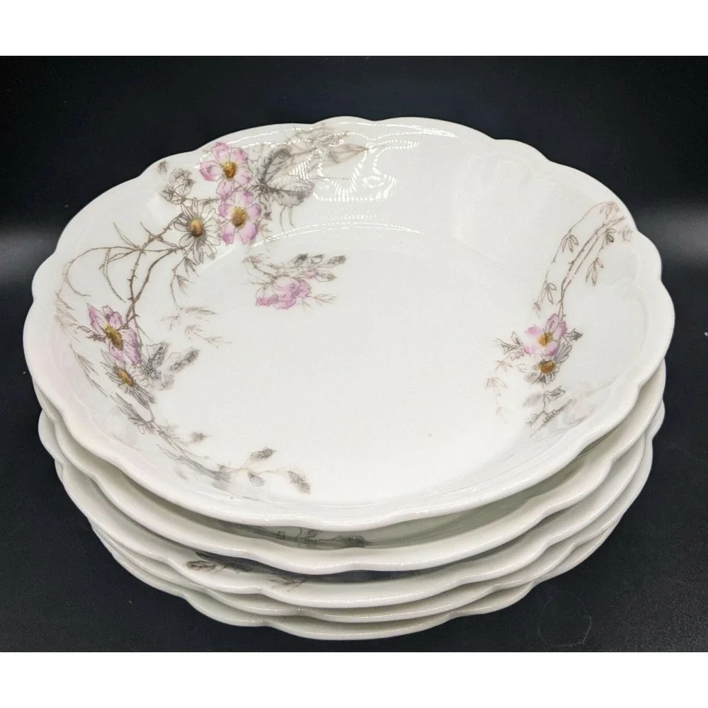 Vintage CFH GDM Limoges Fruit Berry Desert Bowls Set Of 5 Floral Porcelain Chip